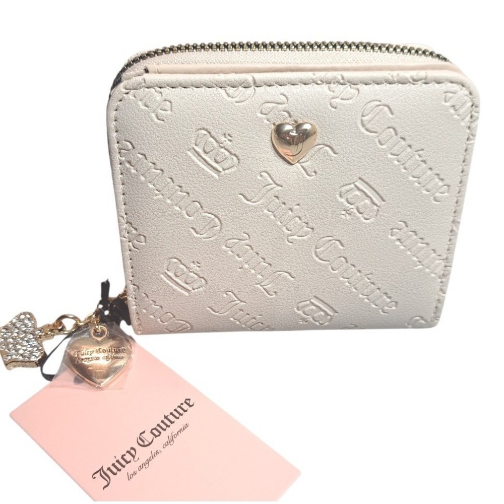 Juicy Couture Zip Around Wallet Logo Angel Not Your Babe Small Heart/Crown Charm